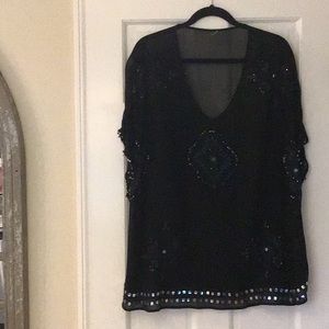 Top, Chan Luu, sheer, silver sequin embellished,